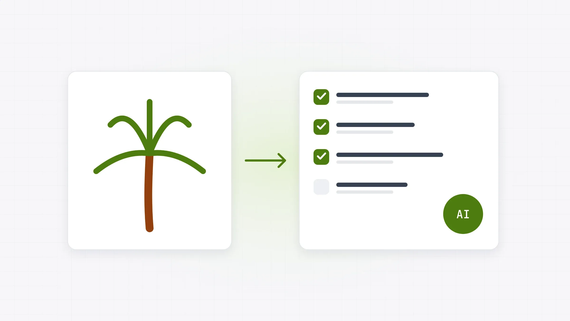 Illustration: a palm tree next to an inspection checklist with an AI check badge.
