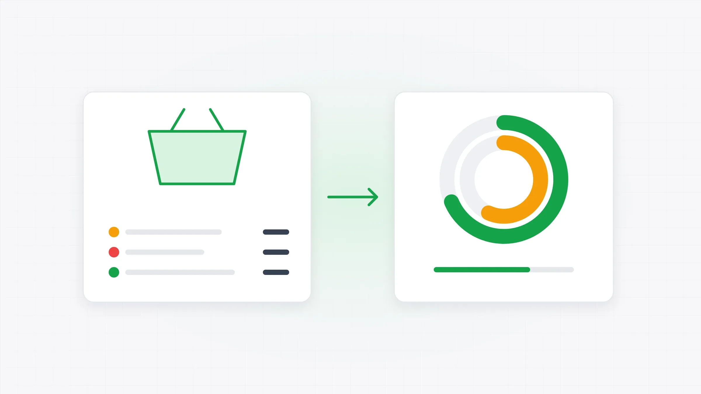 Illustration: a shopping basket with a list next to health progress rings.