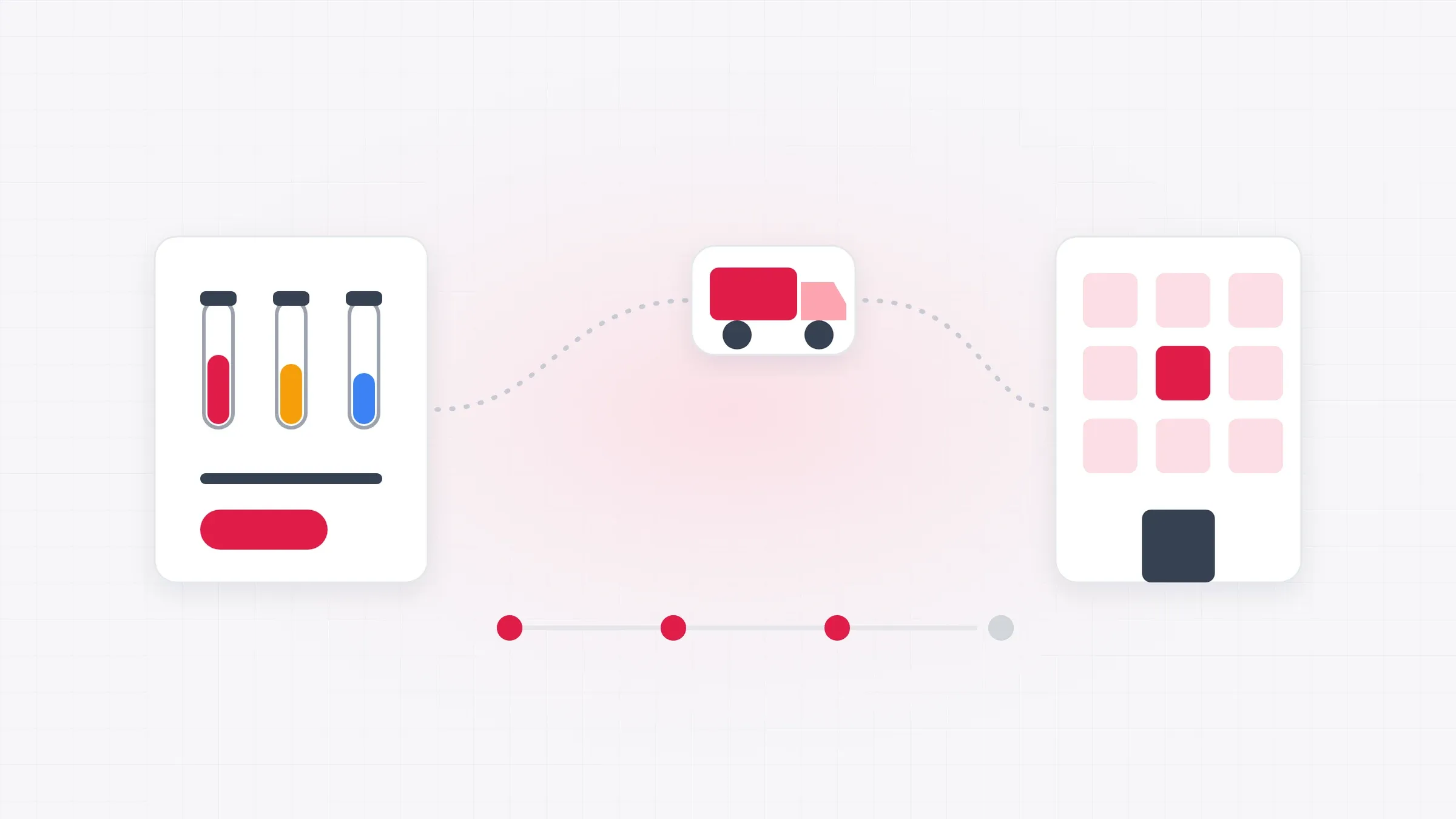Illustration: sample tubes, a delivery van and a lab, linked by a tracked route.